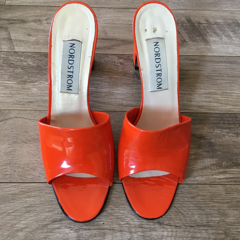 Nordstrom vintage orange patent leather slides